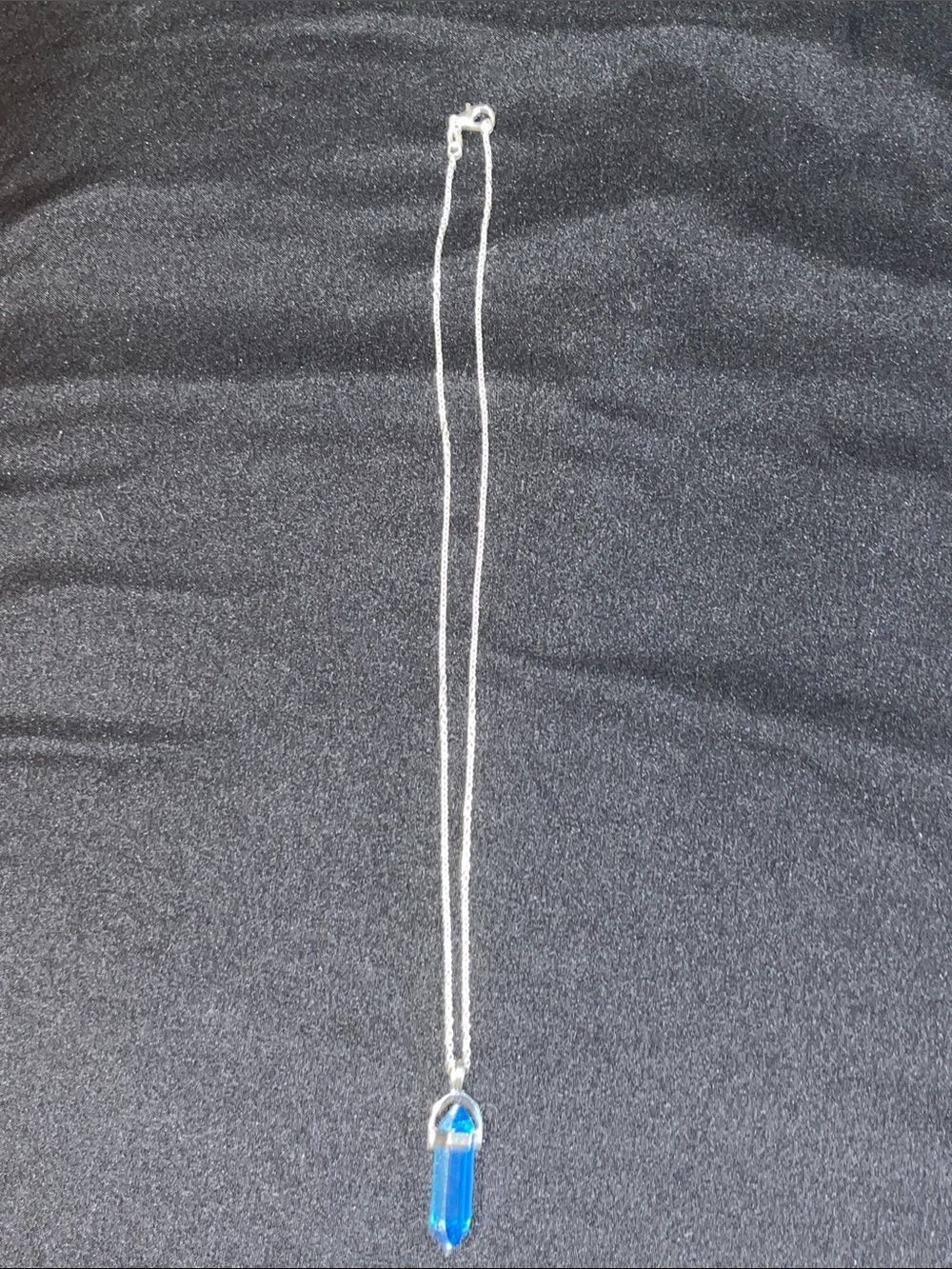 Silver Chain Necklace with Blue Crystal Pendant